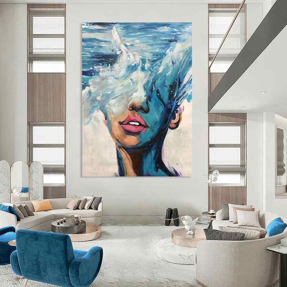 Artist Hand-painted Waves Face Human Wall Artwork 9OC3D
